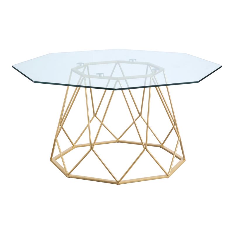 Bowery Hill Contemporary Glass Coffee Table with Gold Metal Base