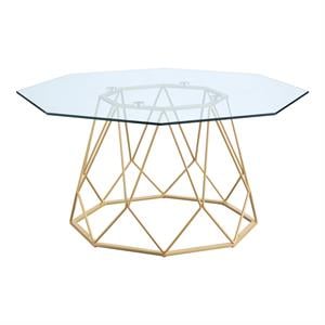 Bowery Hill Contemporary Glass Coffee Table with Gold Metal Base