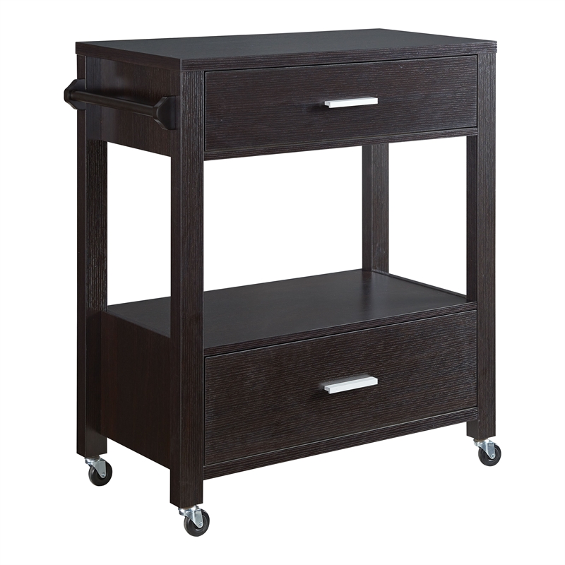 Bowery Hill Wood 2-Drawer Kitchen Cart in Cappuccino with Casters