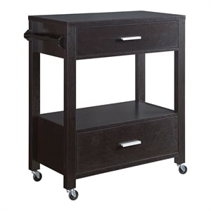 Bowery Hill Wood 2-Drawer Kitchen Cart in Cappuccino with Casters