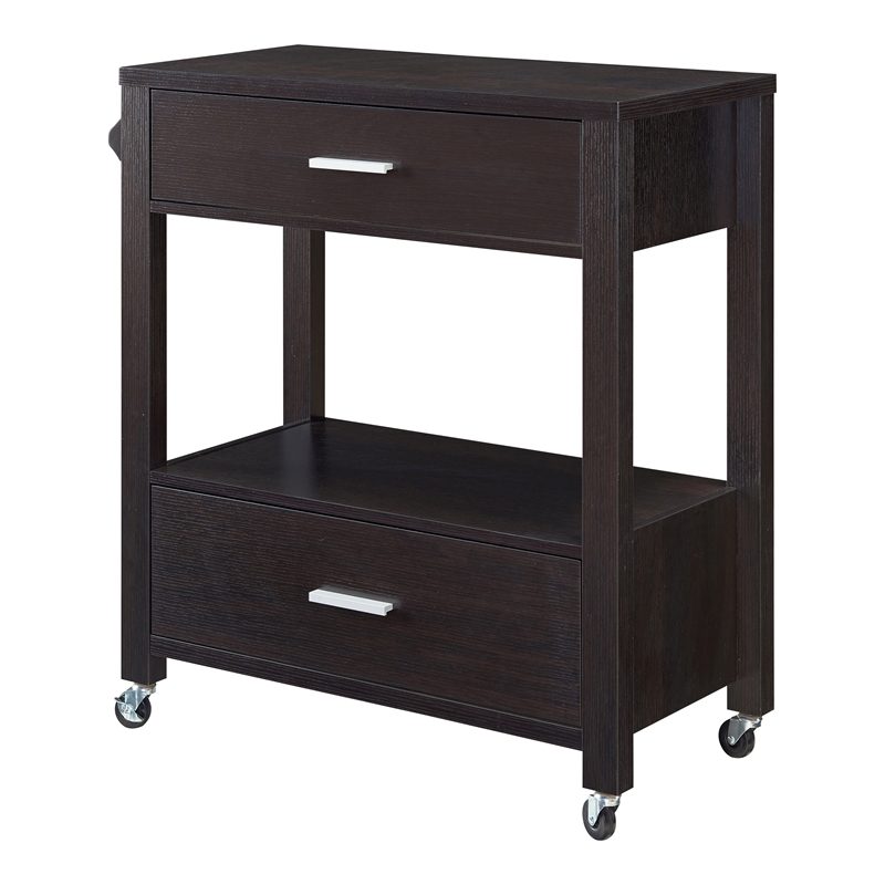Bowery Hill Wood 2-Drawer Kitchen Cart in Cappuccino with Casters