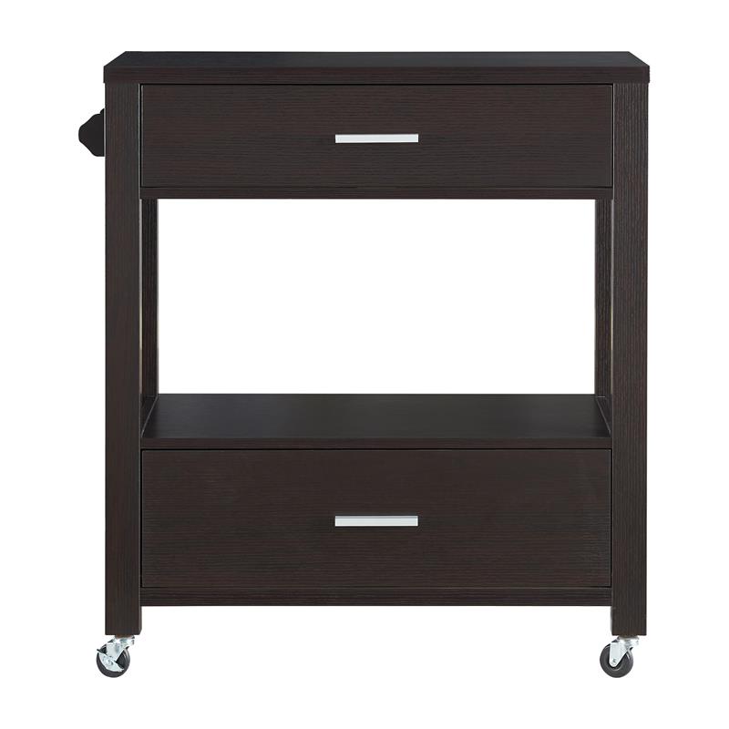 Bowery Hill Wood 2-Drawer Kitchen Cart in Cappuccino with Casters