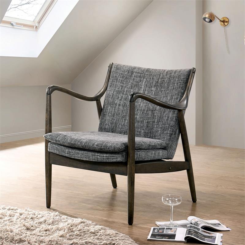 Bowery Hill Wood Cushioned Accent Chair in Grey