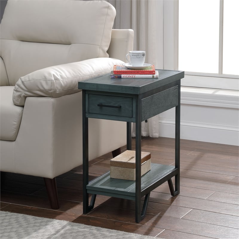 Bowery Hill Antique Green Wood Transitional Side Table with 1 Shelf