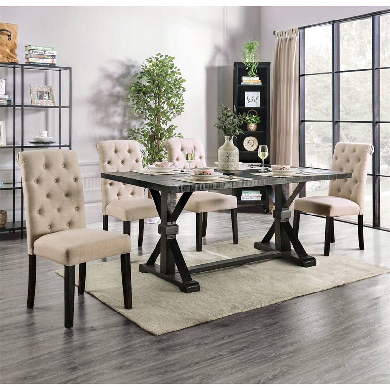 Bowery Hill Rustic 5-Piece Wood Dining Table Set in Ivory Finish