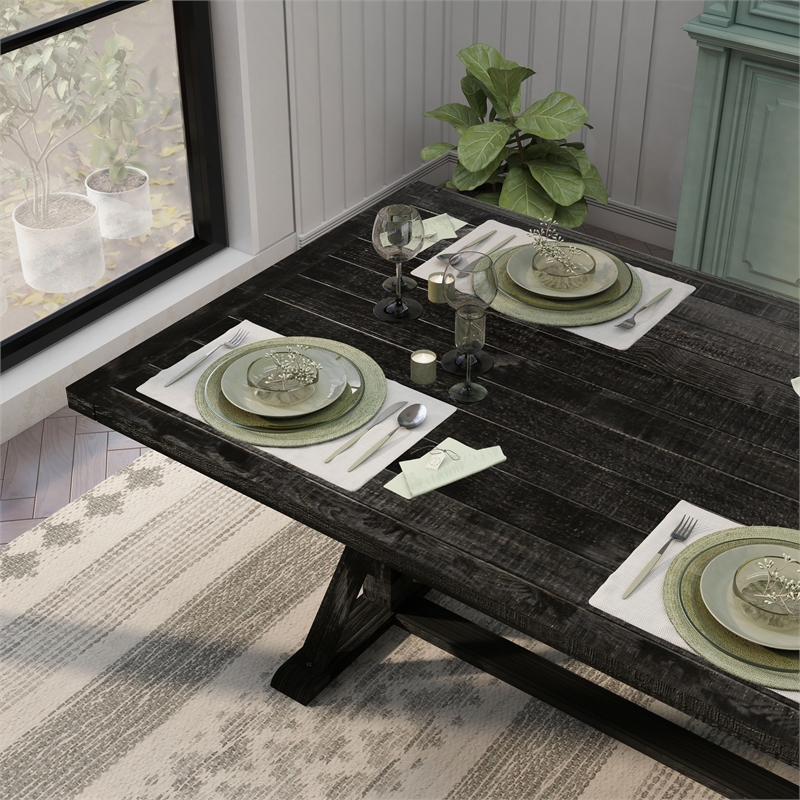 Bowery Hill Rustic 5-Piece Wood Dining Table Set in Ivory Finish