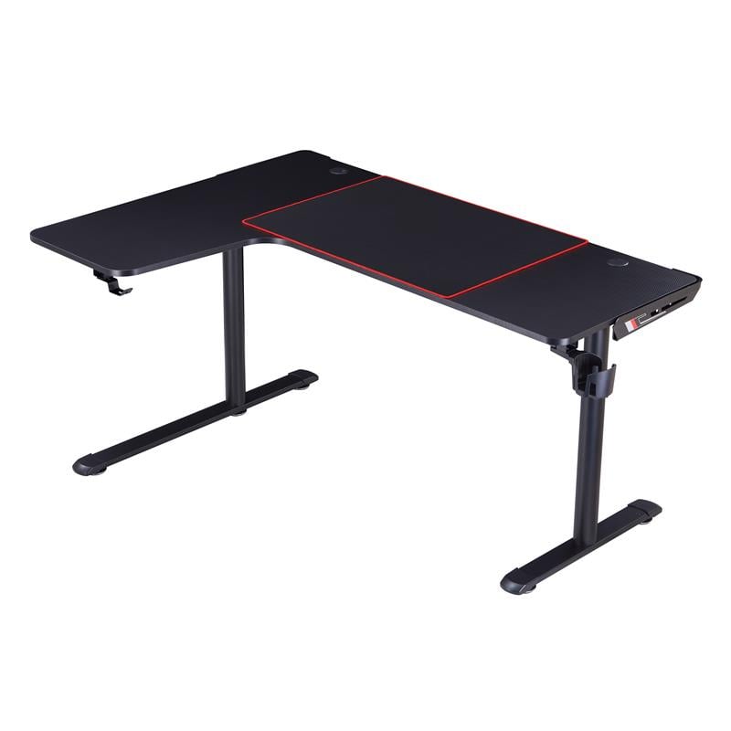Bowery Hill Modern Metal Gaming Desk with Outlets in Black