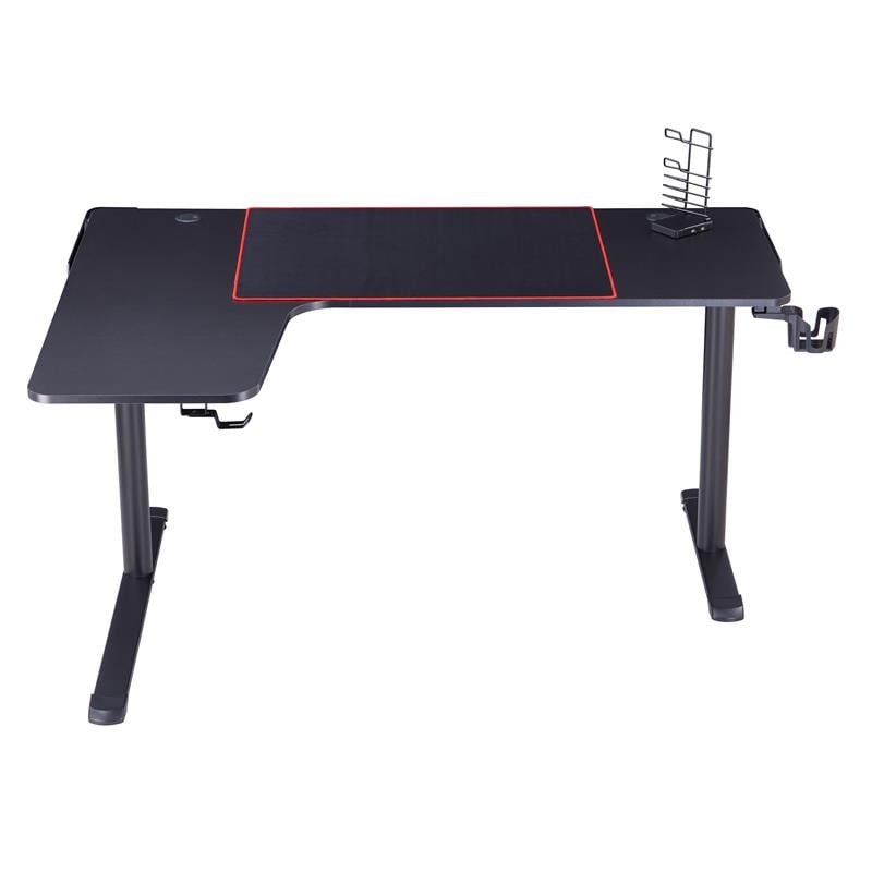 Bowery Hill Modern Metal Gaming Desk with Outlets in Black