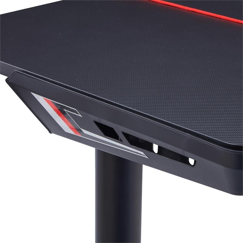 Bowery Hill Modern Metal Gaming Desk with Outlets in Black