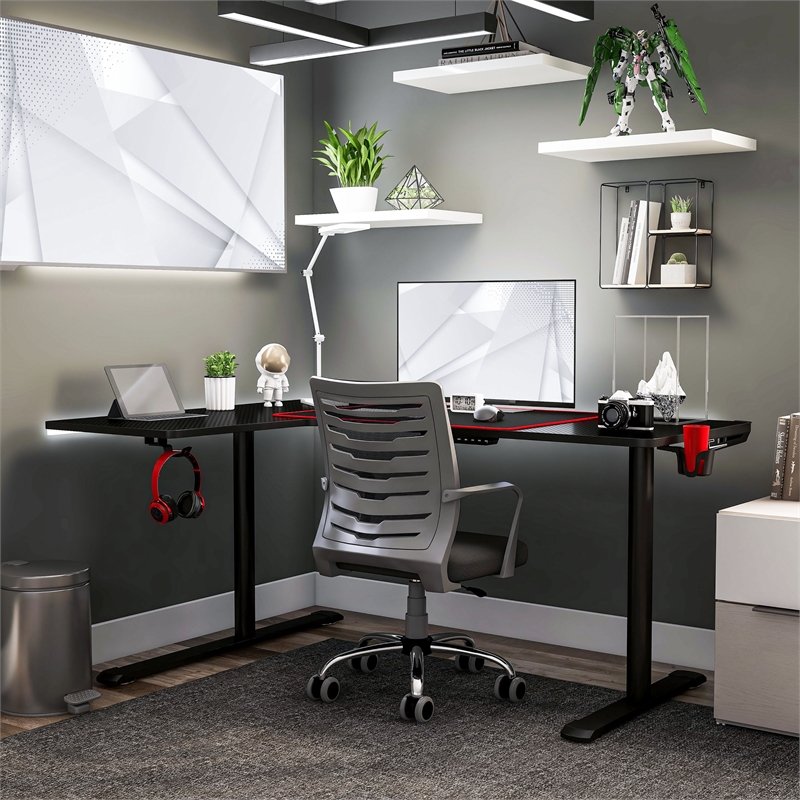 Bowery Hill Modern Metal Gaming Desk with Outlets in Black