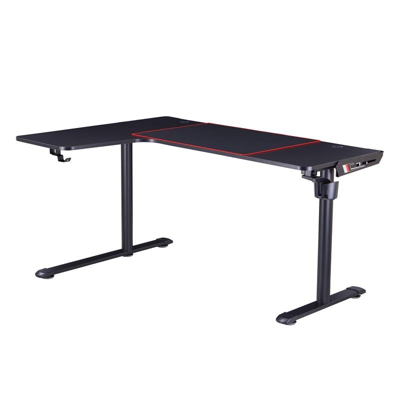 Bowery Hill Modern Metal Gaming Desk with Outlets in Black