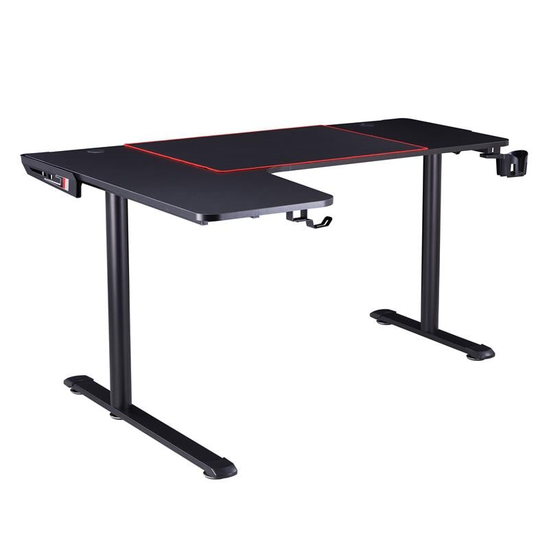 Bowery Hill Modern Metal Gaming Desk with Outlets in Black