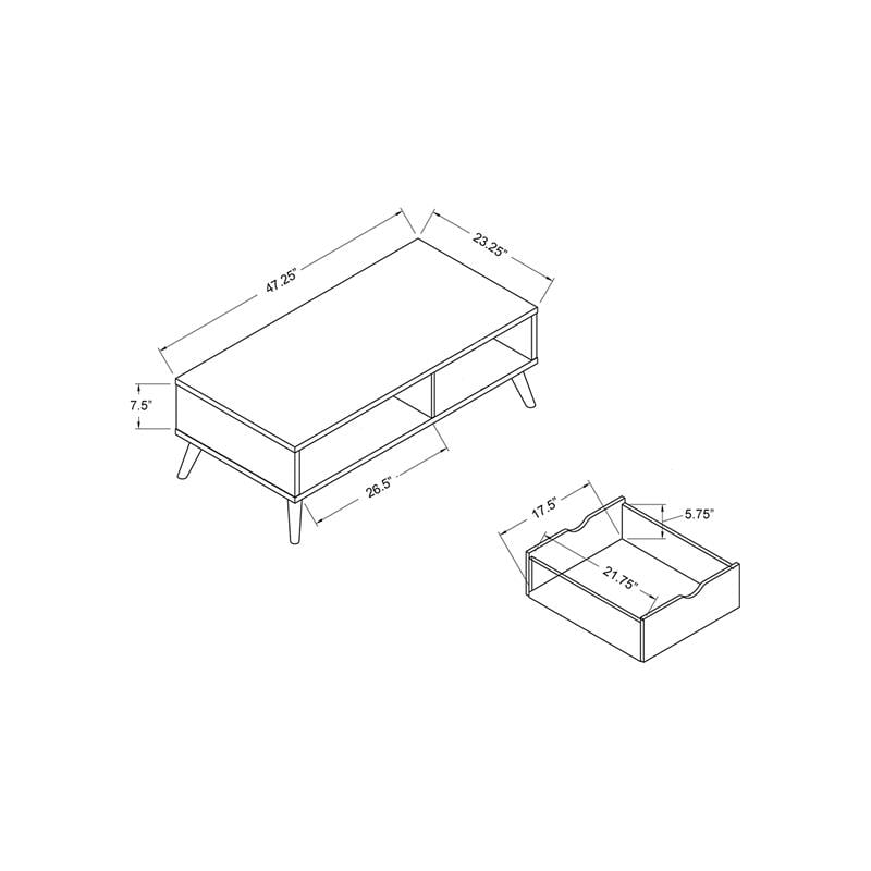 Bowery Hill Wood Coffee Table with Drawer in White and Dark Gray