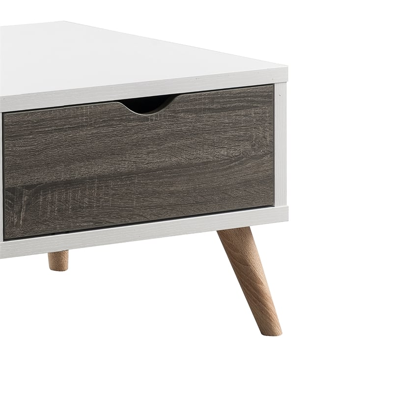 Bowery Hill Wood Coffee Table with Drawer in White and Dark Gray