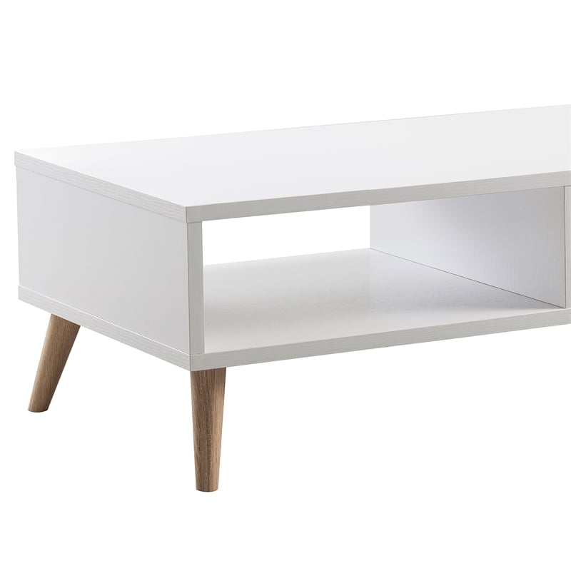 Bowery Hill Wood Coffee Table with Drawer in White and Dark Gray
