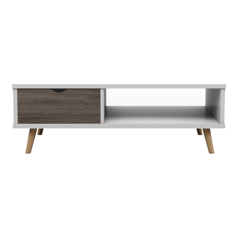 Bowery Hill Wood Coffee Table with Drawer in White and Dark Gray