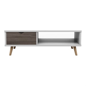 Bowery Hill Wood Coffee Table with Drawer in White and Dark Gray