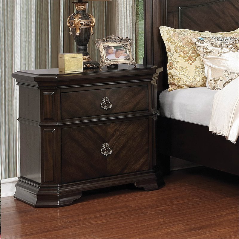 Bowery Hill Traditional 2-Drawer Wood Nightstand with USB Port in Espresso