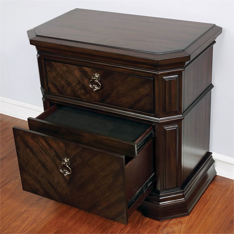 Bowery Hill Traditional 2-Drawer Wood Nightstand with USB Port in Espresso