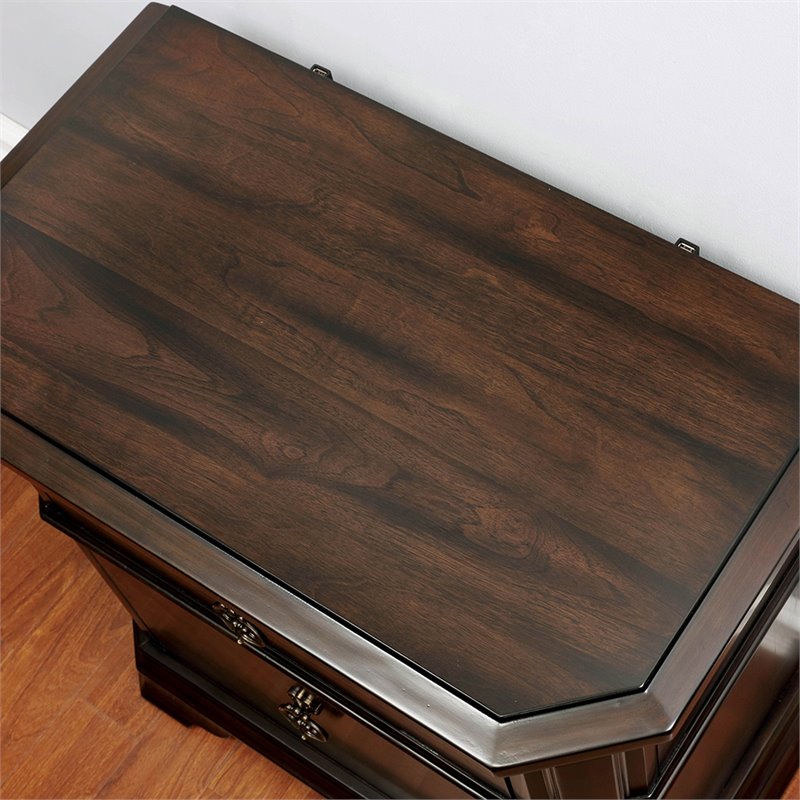Bowery Hill Traditional 2-Drawer Wood Nightstand with USB Port in Espresso