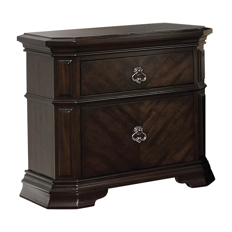 Bowery Hill Traditional 2-Drawer Wood Nightstand with USB Port in Espresso