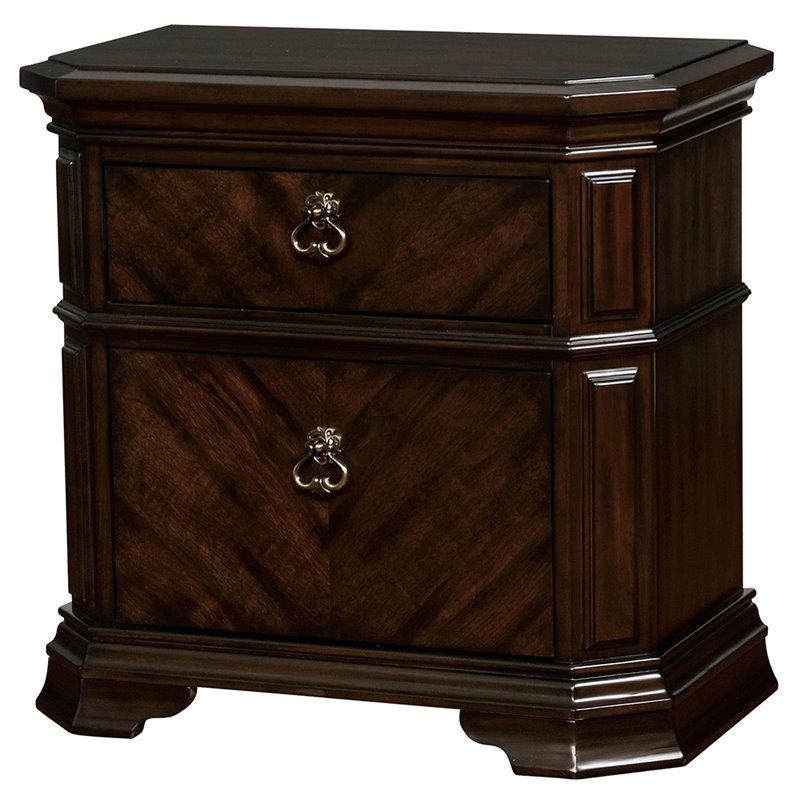 Bowery Hill Traditional 2-Drawer Wood Nightstand with USB Port in Espresso