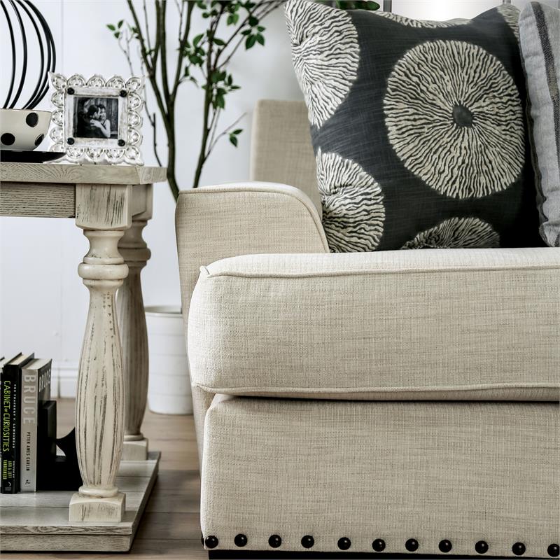 Bowery Hill Chenille Loveseat with Nailhead Trim in Ivory