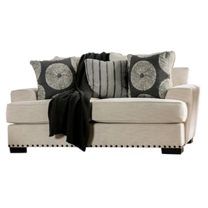 Bowery Hill Chenille Loveseat with Nailhead Trim in Ivory