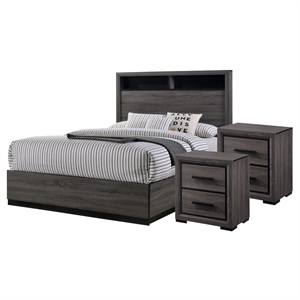 Bowery Hill 3-Piece Wood Panel Bedroom Set in Gray - Queen + 2 Nightstands