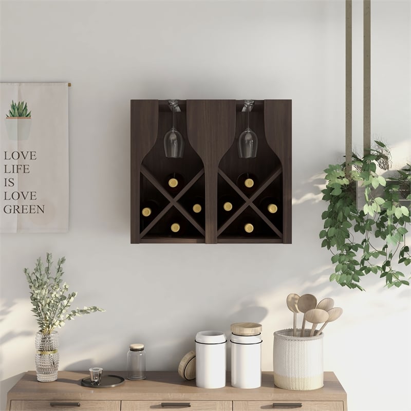 Bowery Hill 8-Bottle Wall-Mounted Wine Rack in Wenge