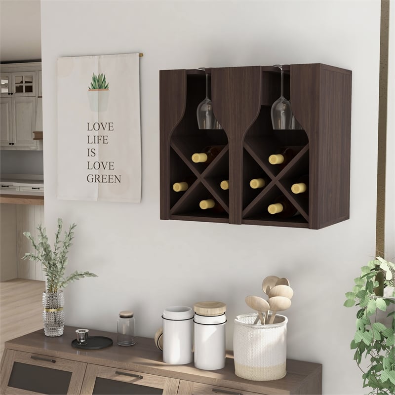 Bowery Hill 8-Bottle Wall-Mounted Wine Rack in Wenge