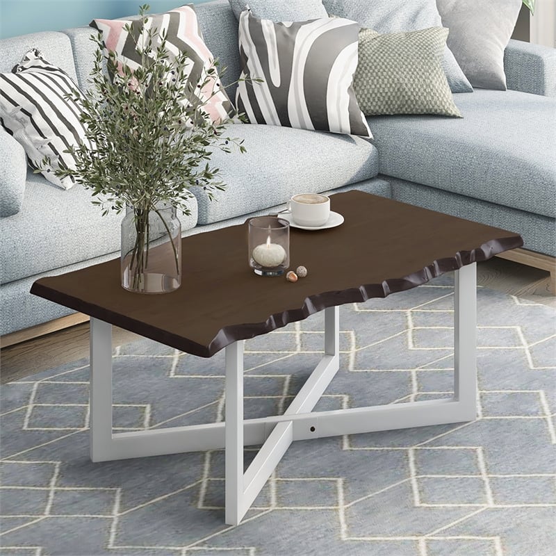 Bowery Hill Contemporary Wood Coffee Table in Oak and White