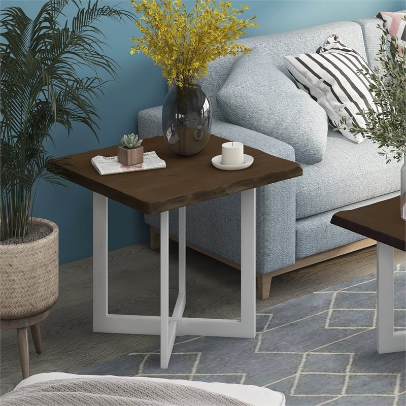 Bowery Hill Contemporary Wood End Table in Oak and White