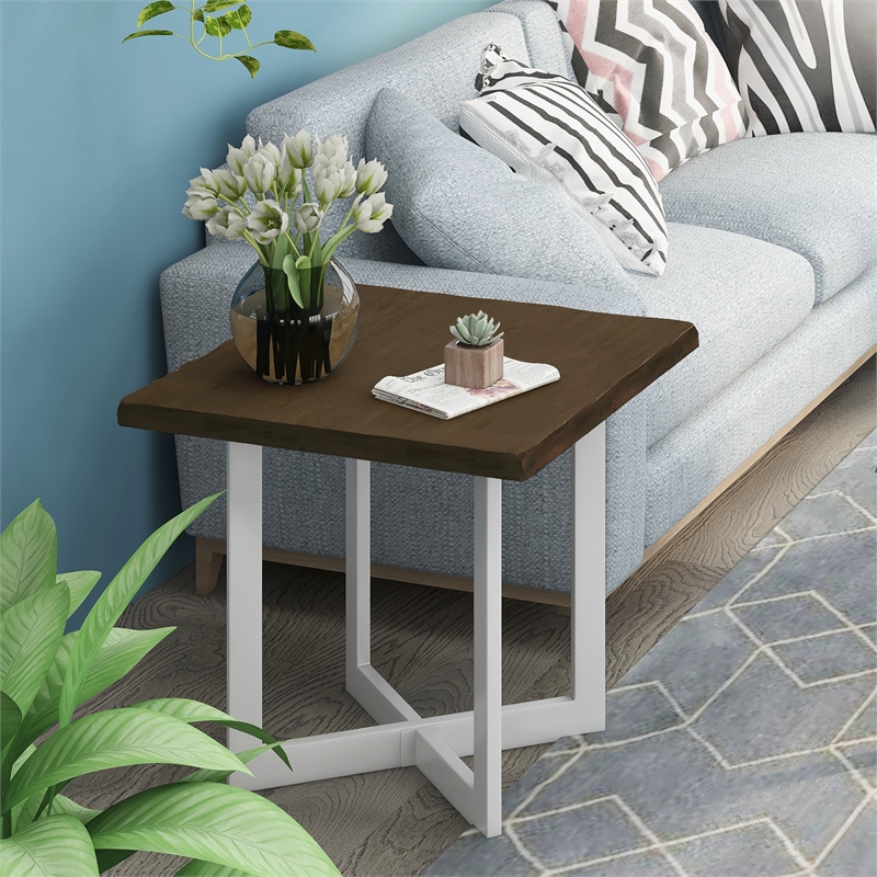 Bowery Hill Contemporary Wood End Table in Oak and White
