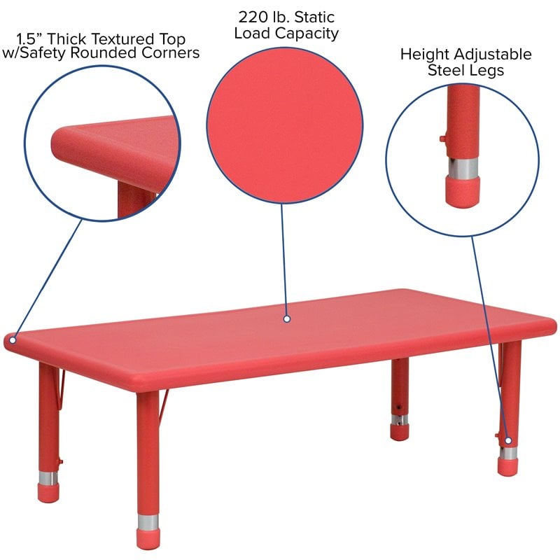 Bowery Hill 48 x 24 in Adjustable Plastic Activity Table in Red
