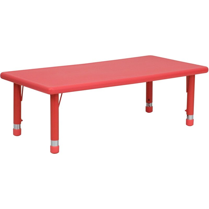 Bowery Hill 48 x 24 in Adjustable Plastic Activity Table in Red