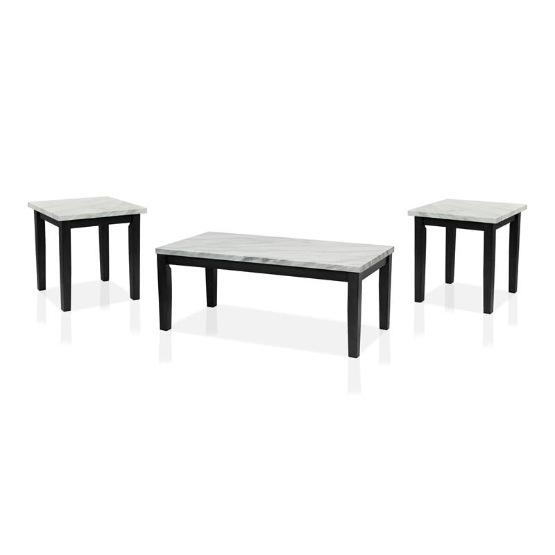 Bowery Hill Wood 3-Piece Coffee Table Set in White Finish