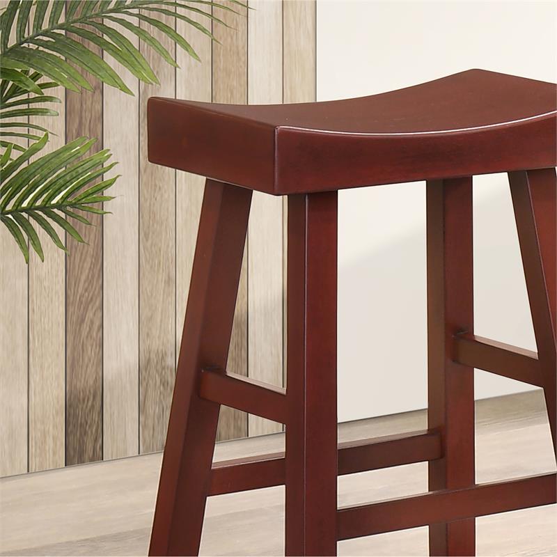 Bowery Hill Wood 24-Inch Saddle Stool Set of 2 in Dark Cherry