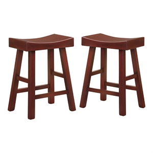 Bowery Hill Wood 24-Inch Saddle Stool Set of 2 in Dark Cherry