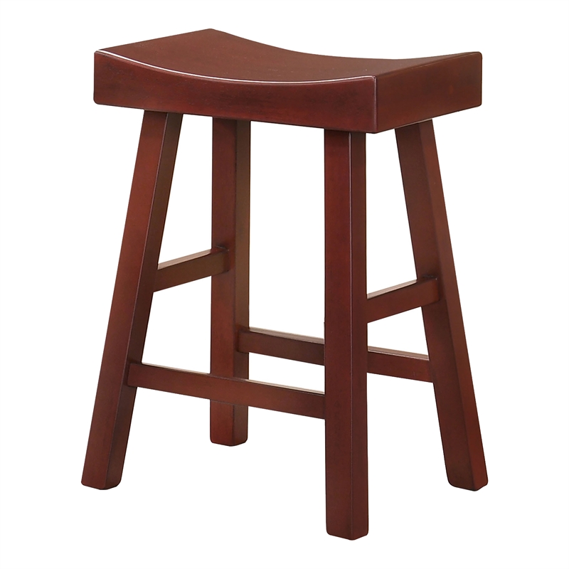 Bowery Hill Wood 24-Inch Saddle Stool Set of 2 in Dark Cherry