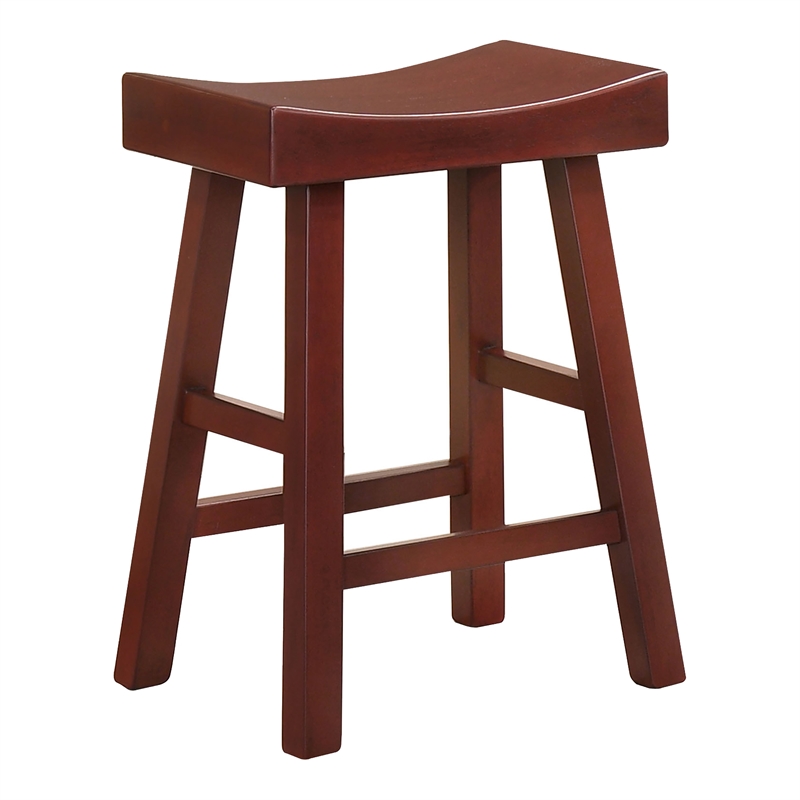 Bowery Hill Wood 24-Inch Saddle Stool Set of 2 in Dark Cherry