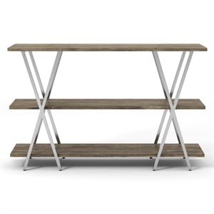 Bowery Hill Industrial 3-Tier Console Table in Chrome and Dark Oak Finish