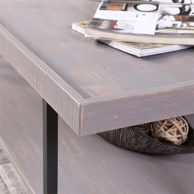 Bowery Hill Wood 1-Shelf Coffee Table in Antique Gray