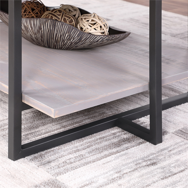 Bowery Hill Wood 1-Shelf Coffee Table in Antique Gray