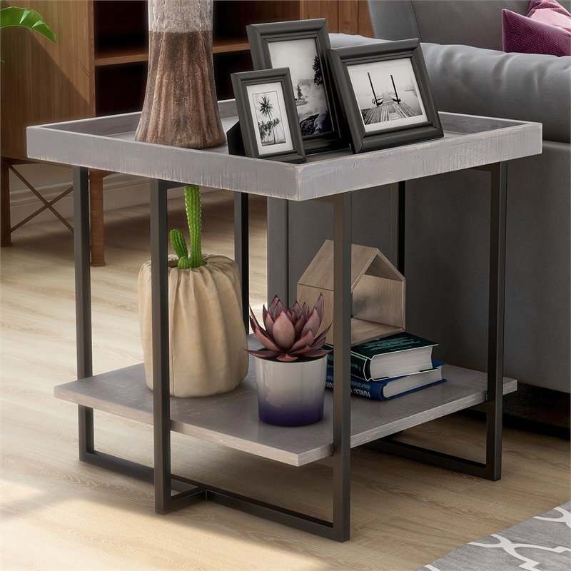 Bowery Hill Wood 1-Shelf End Table in Antique Gray