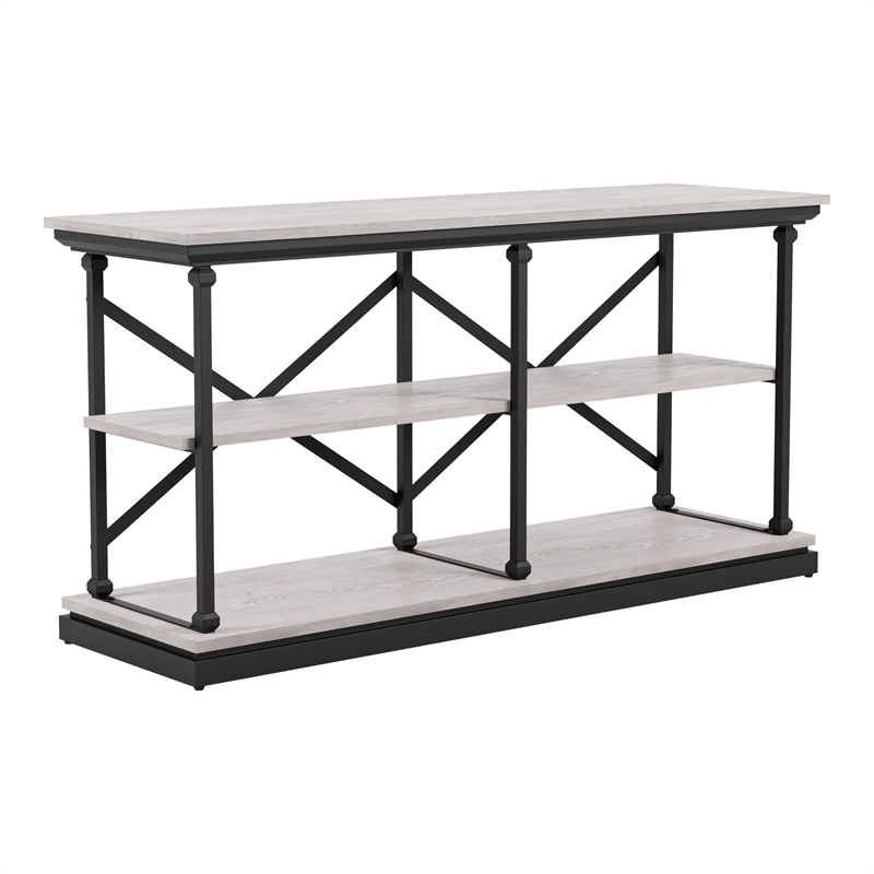 Bowery Hill Transitional 2-Shelf Console Table with Glossy Insert in White