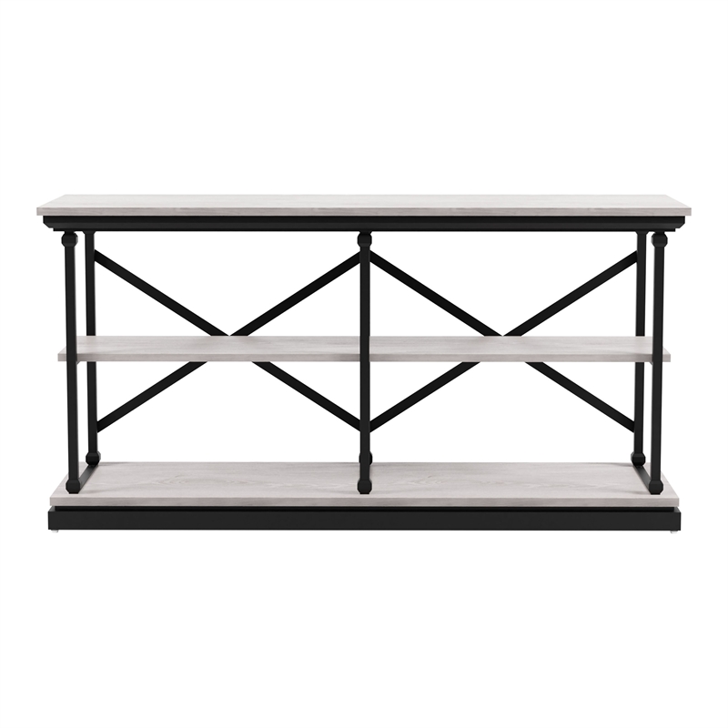 Bowery Hill Transitional 2-Shelf Console Table with Glossy Insert in White
