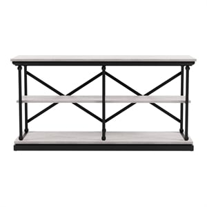 Bowery Hill Transitional 2-Shelf Console Table with Glossy Insert in White