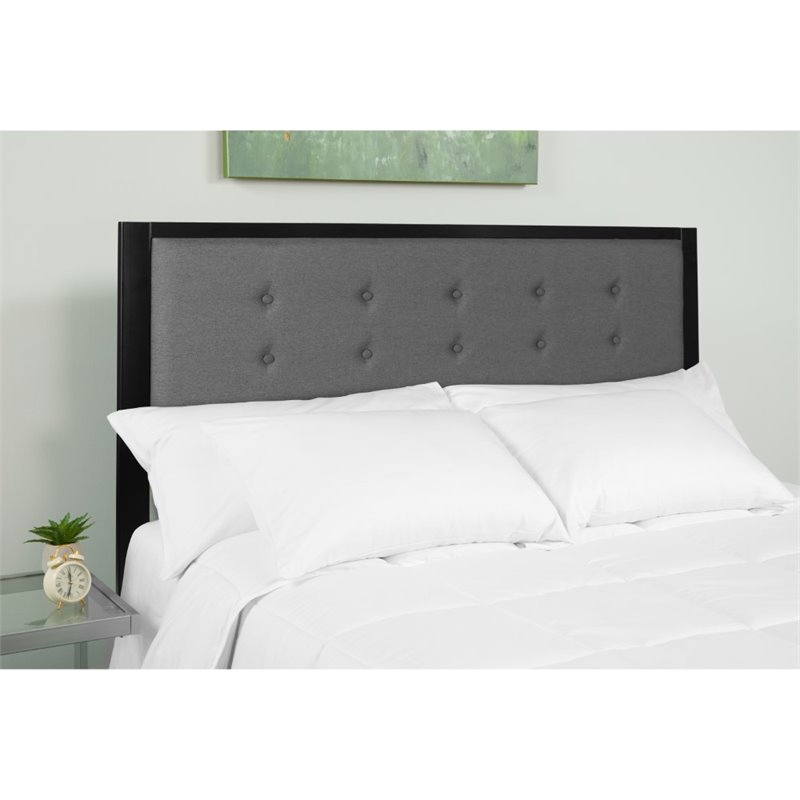 Bowery Hill Fabric Tufted Full Panel Headboard in Dark Gray