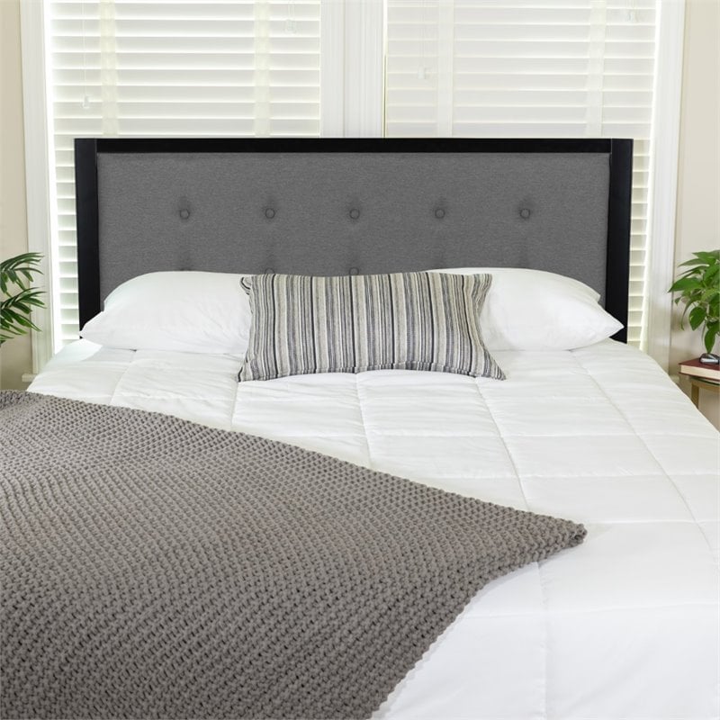 Bowery Hill Fabric Tufted Full Panel Headboard in Dark Gray